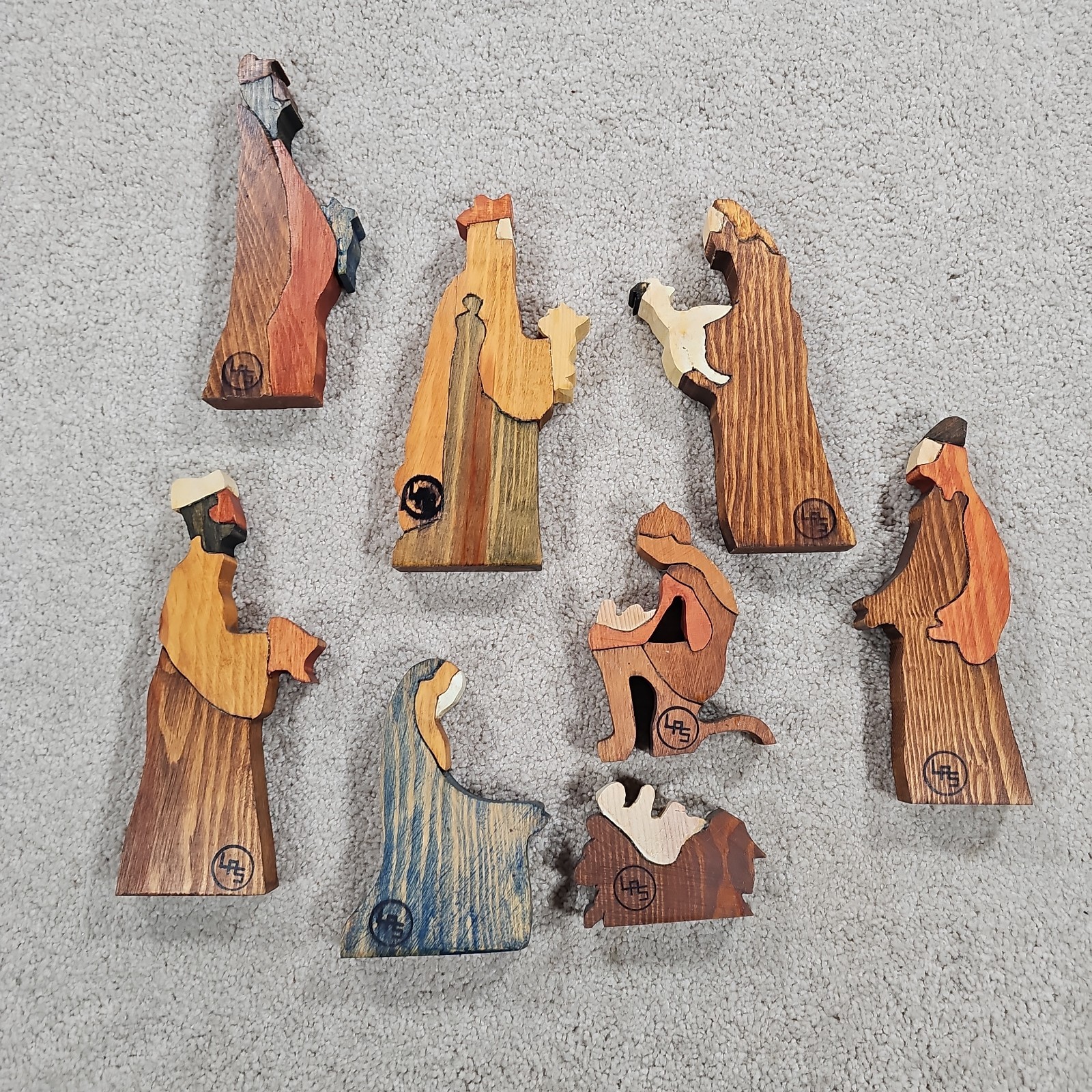 Handmade 8 pc Wooden Nativity Set 6 inches Multi Color Wood
