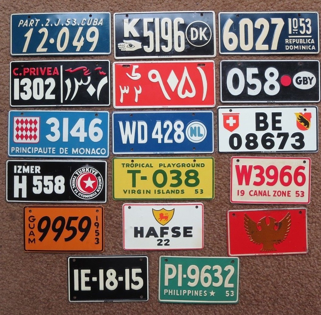 1953 Wheaties Foreign Mini Metal Bike License Plate Cuba Guam Denmark Iran Italy 1953 Wheaties Foreign Mini Metal Bike License Plate Cuba Guam Denmark Iran Italy
