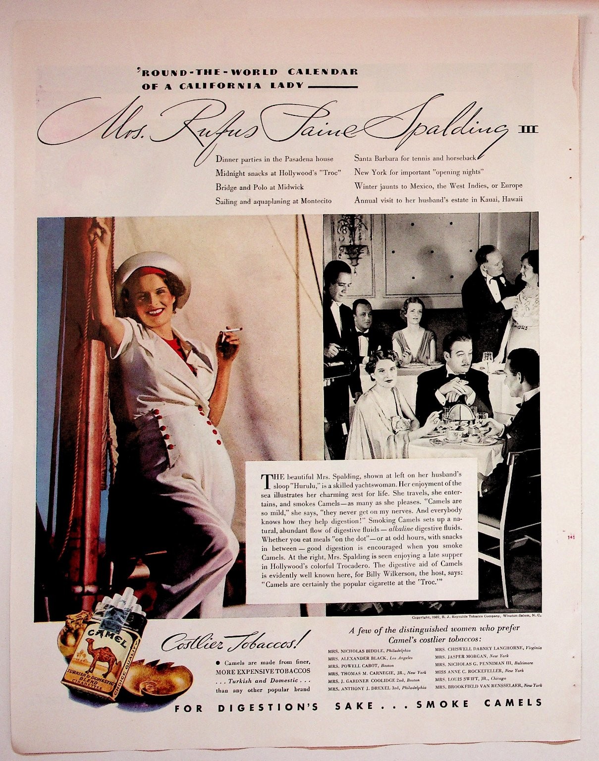 Camel 1937 Print Advertisement 10x13 Vintage California Lady Smoking Camel 1937 Print Advertisement 10x13 Vintage California Lady Smoking