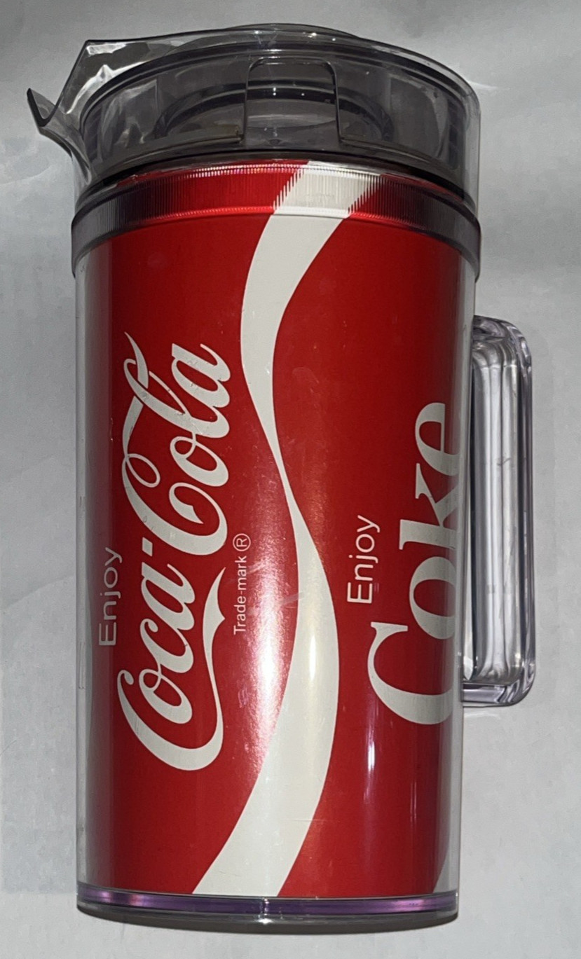Vintage Enjoy Coke Coca Cola plastic double wall insulated pitcher made in USA Vintage Enjoy Coke Coca Cola plastic double wall insulated pitcher made in USA