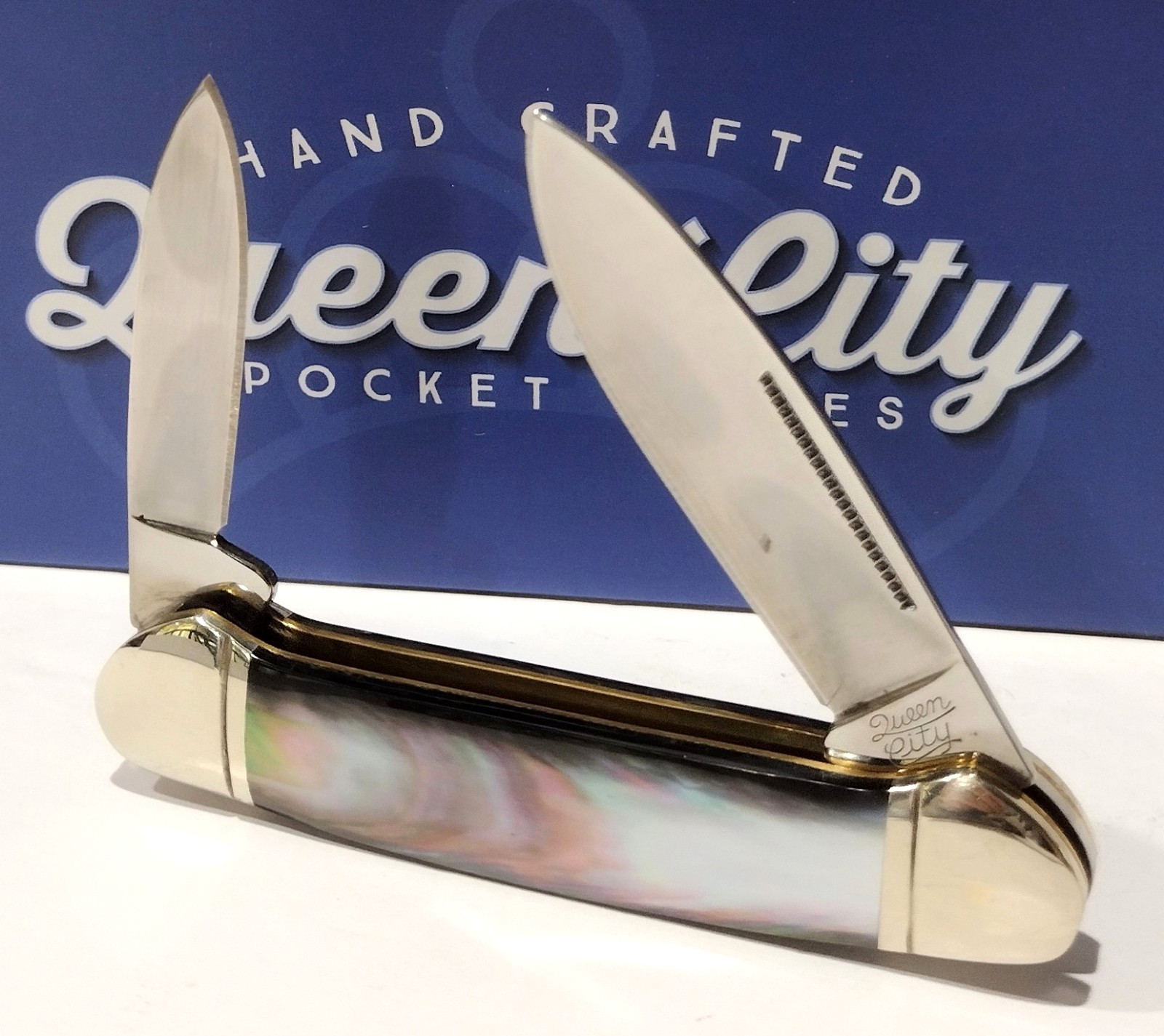 Queen City Smooth Black Pearl Handles 2 Blade Canoe Folding Pocket Knife MOP Queen City Smooth Black Pearl Handles 2 Blade Canoe Folding Pocket Knife MOP