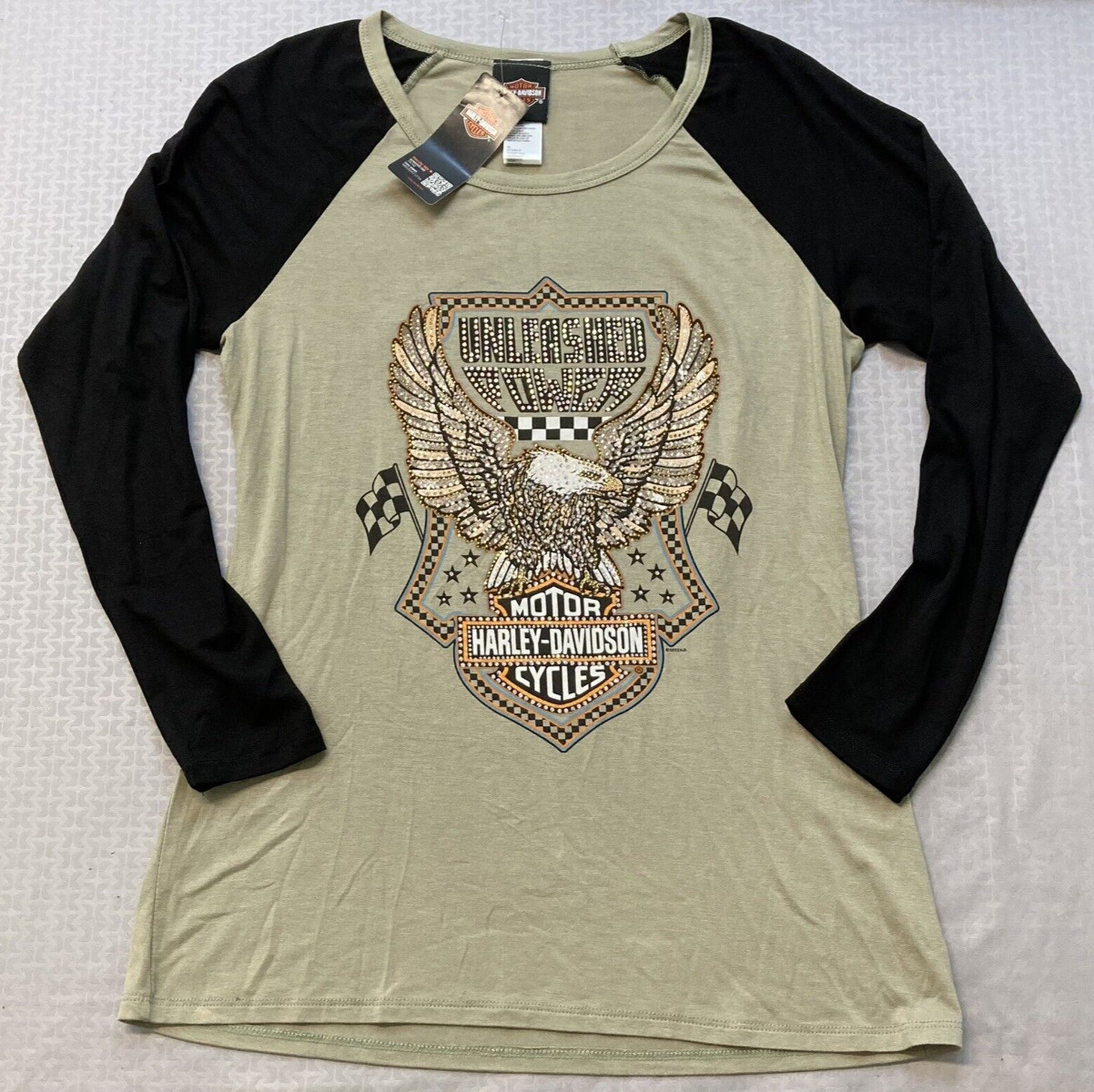 NEW GENUINE HARLEY DAVIDSON HT4723SAG WOMEN'S XSMALL UNLEASED POWER L/S SAGE