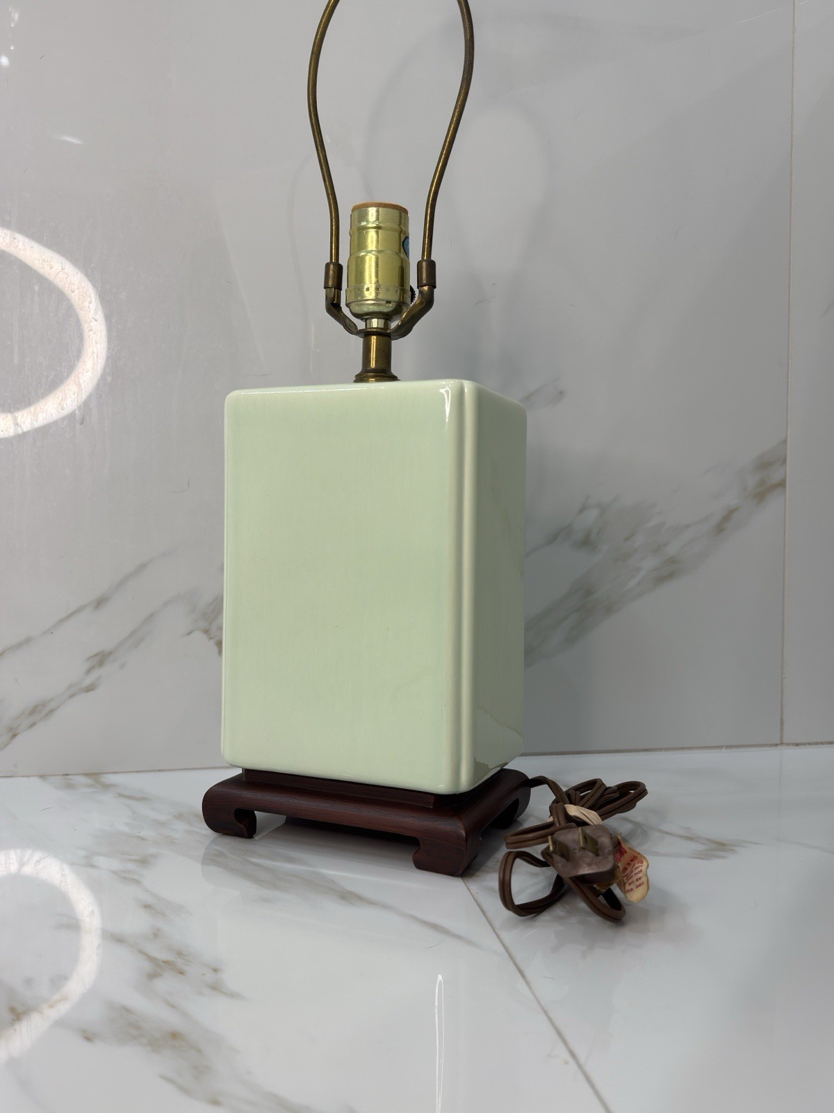 Vintage Ralph Lauren Style Porcelain Table Lamp With Wooden Base Vintage Ralph Lauren Style Porcelain Table Lamp With Wooden Base