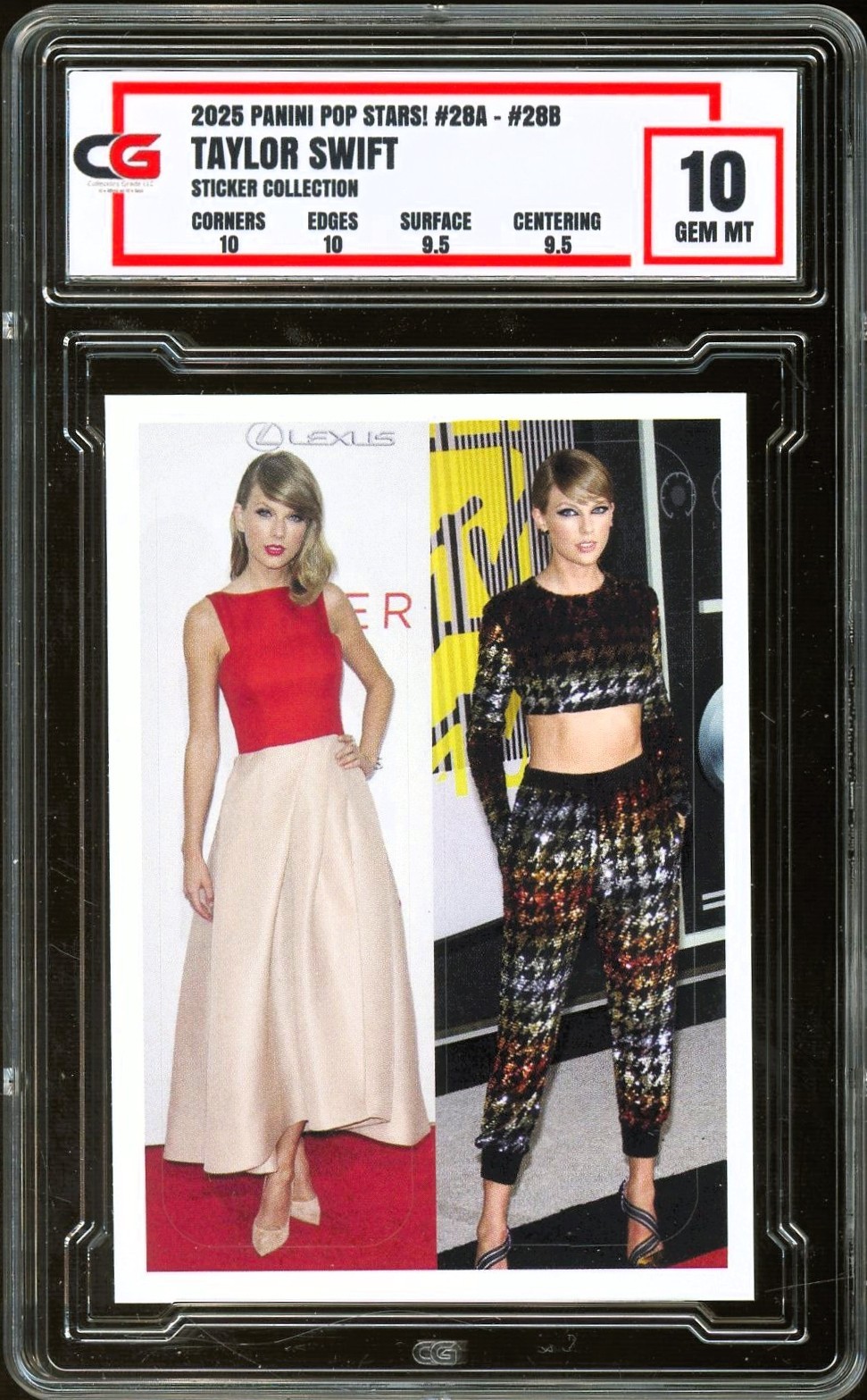 2025 Panini Pop Stars Sticker #28 A/B Taylor Swift ~ CG 10 GEM 2025 Panini Pop Stars Sticker #28 A/B Taylor Swift ~ CG 10 GEM