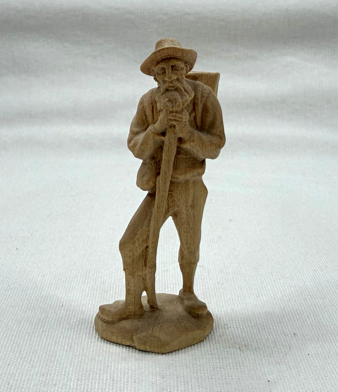 Vintage Hand Carved Wooden Hiker Figurine Traveler Backpack Staff Folk Art 3” Vintage Hand Carved Wooden Hiker Figurine Traveler Backpack Staff Folk Art 3”