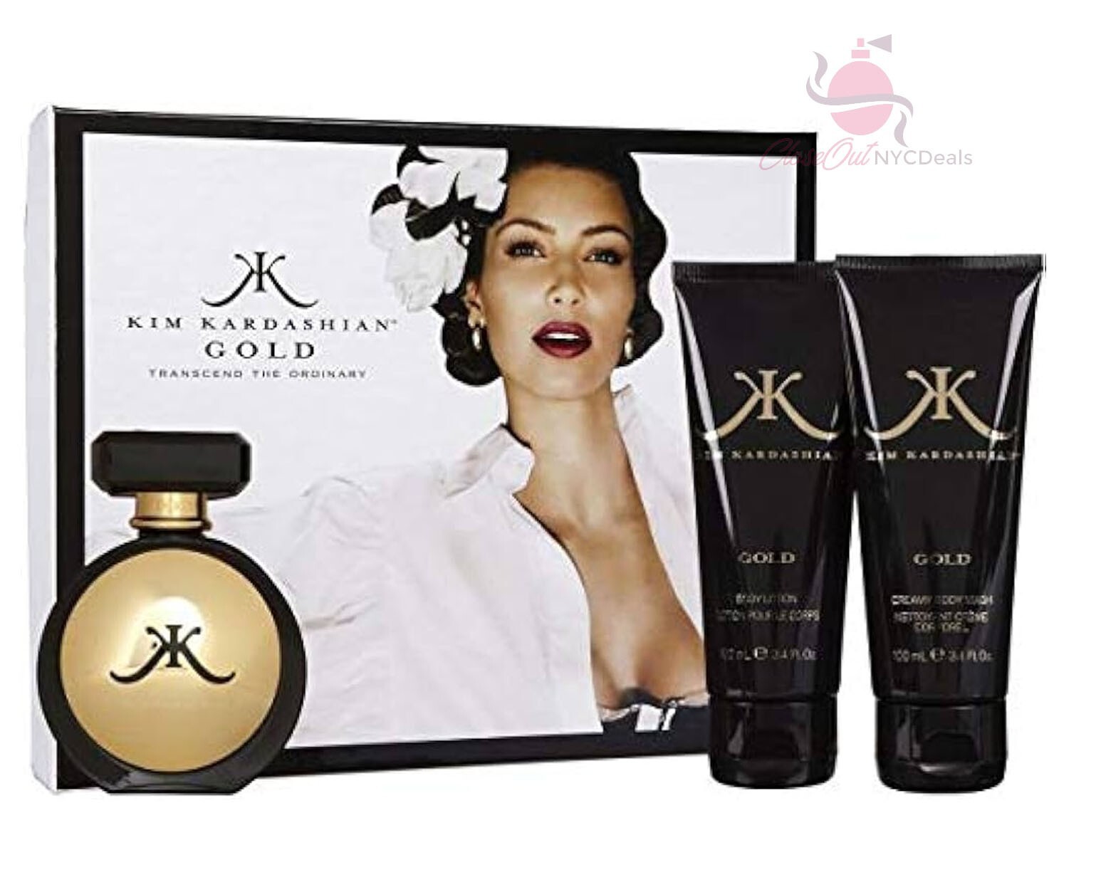 Kim Kardashian Gold perfume 3 pc gift set -3.4 oz EDP Spray + Lotion + Wash