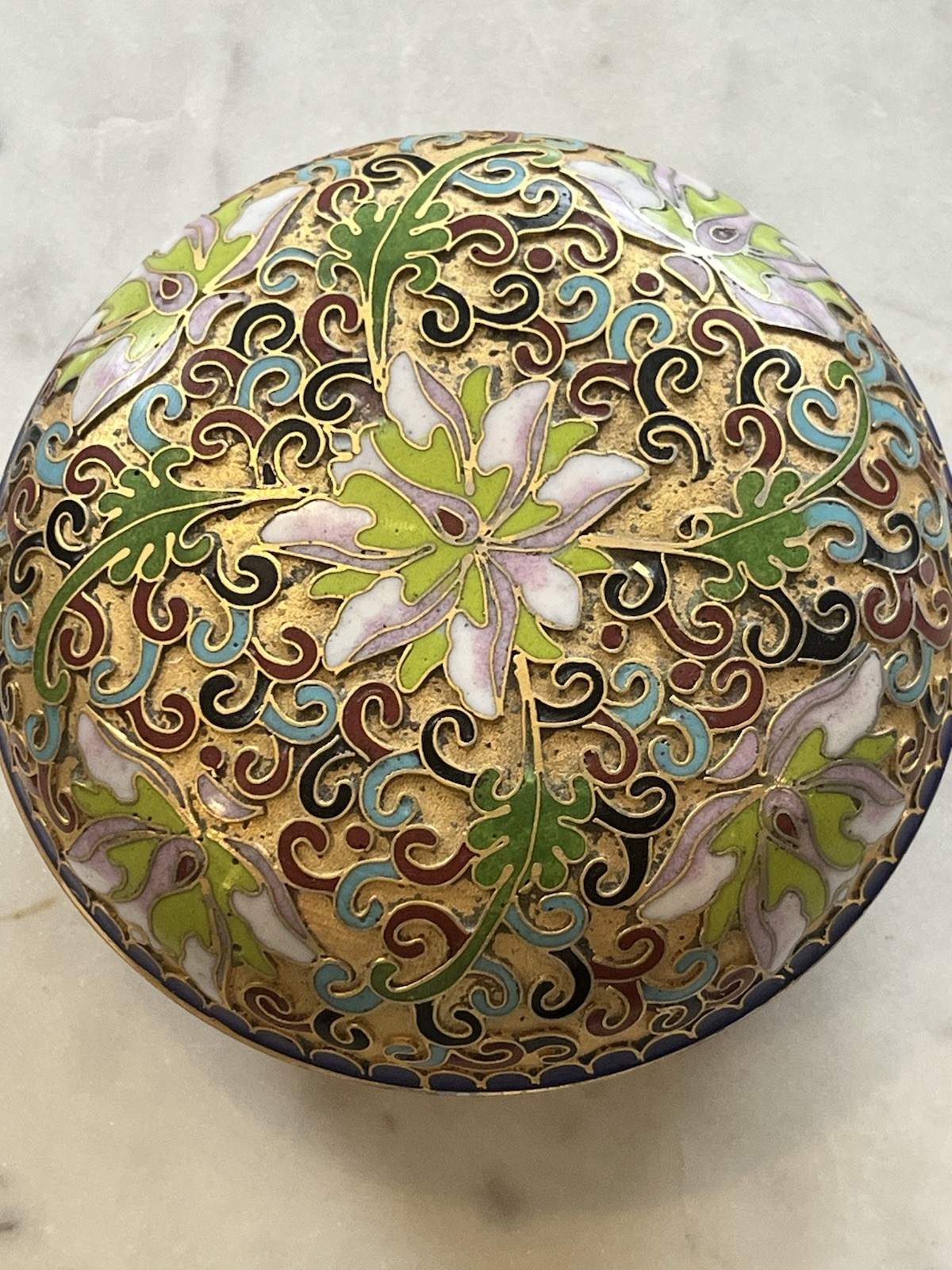 SHIPPING Vintage Chinese Cloisonné Enamel Bronze Lidded Trinket Box Flower SHIPPING Vintage Chinese Cloisonné Enamel Bronze Lidded Trinket Box Flower