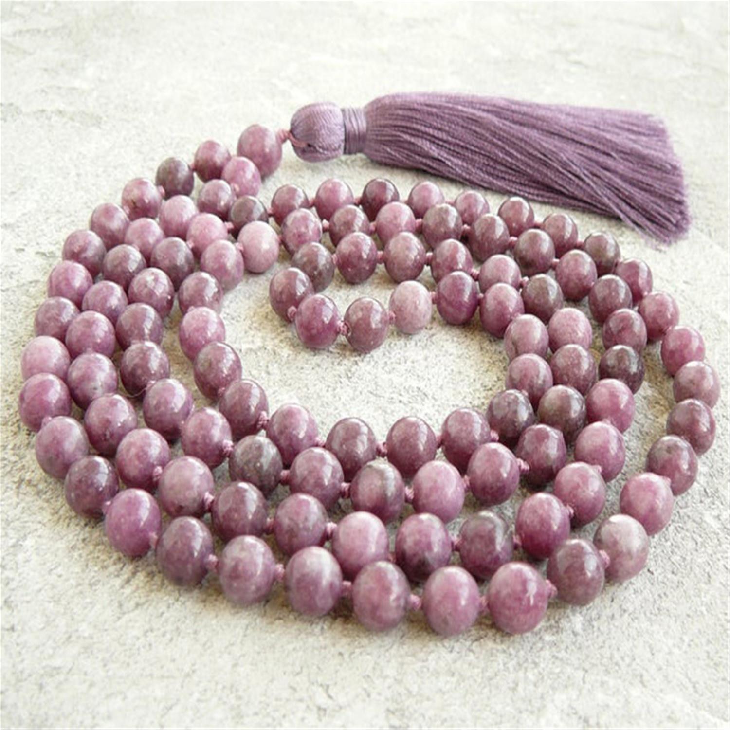 Energy Lepidolite 108 Beads Handmade Tassel Necklace Wristband Religious Mala Energy Lepidolite 108 Beads Handmade Tassel Necklace Wristband Religious Mala