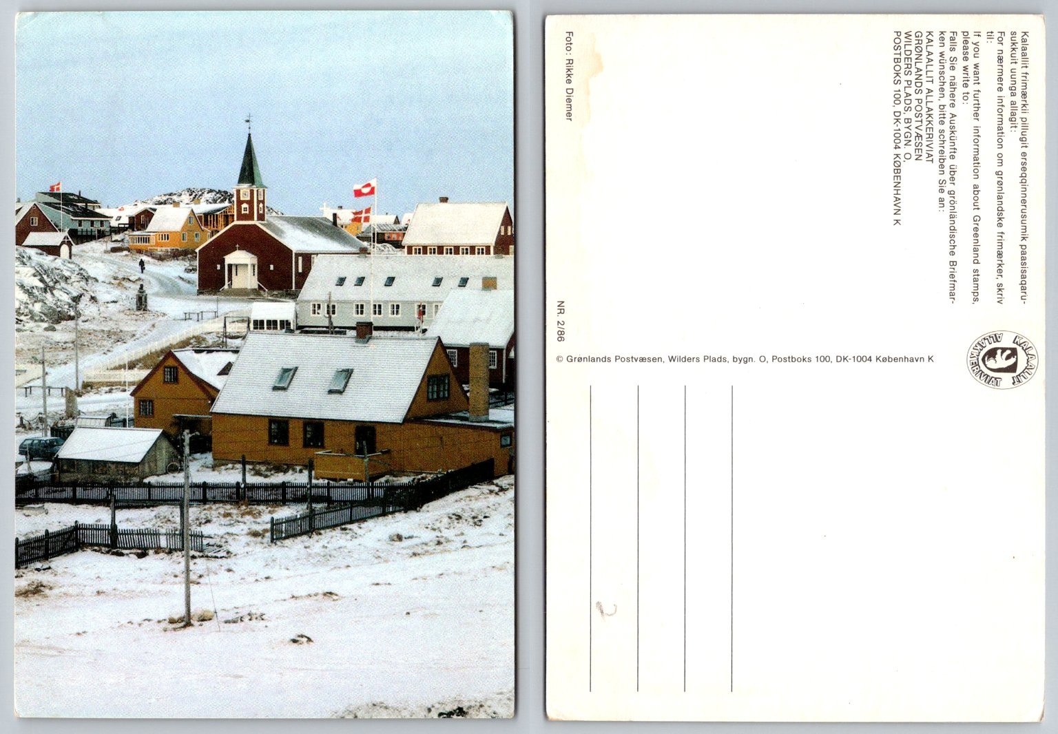 Vintage Greenland Postcard Winter Village Church Kalaallit Nunaat 1986 Photo Vintage Greenland Postcard Winter Village Church Kalaallit Nunaat 1986 Photo