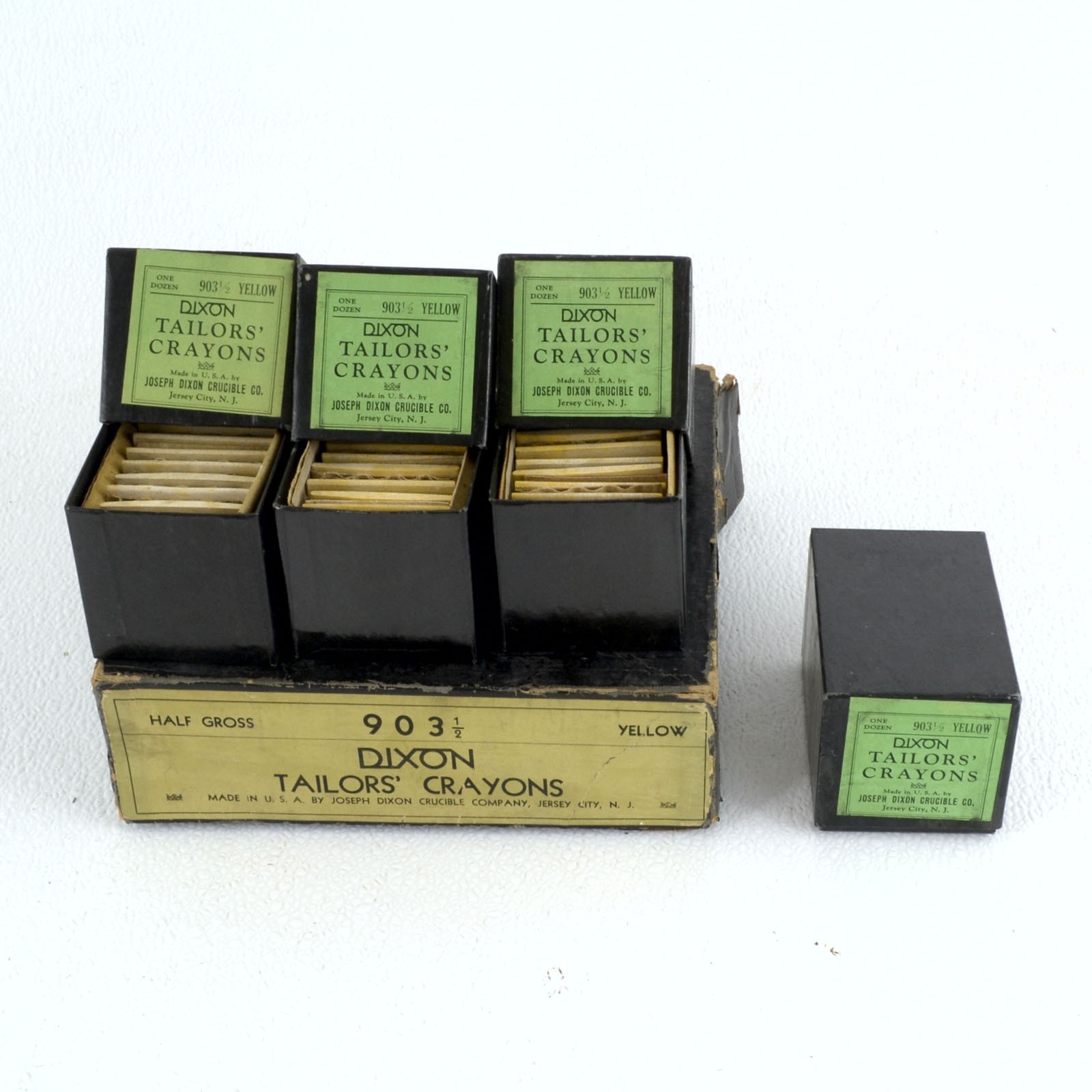 1940s Era Joseph Dixon Tailors Chalk Crayons No 903 Yellow 35 Pc Store Display 1940s Era Joseph Dixon Tailors Chalk Crayons No 903 Yellow 35 Pc Store Display