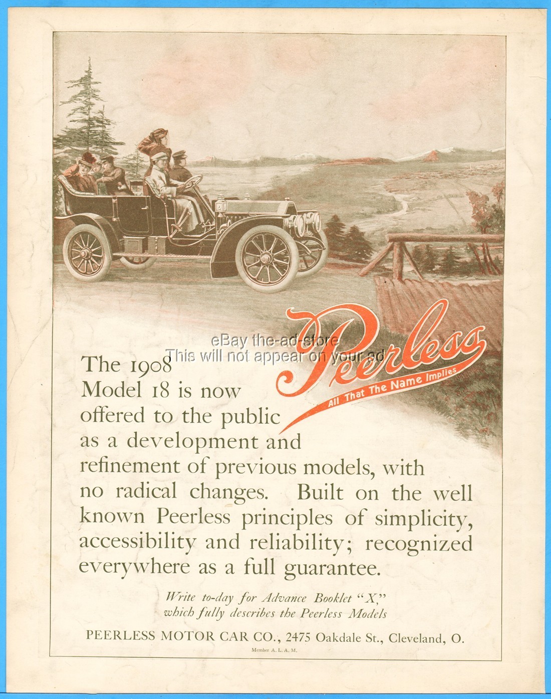 1908 Peerless Motor Car Cleveland Ohio Model 18 Antique Automobile 1907 Print Ad 1908 Peerless Motor Car Cleveland Ohio Model 18 Antique Automobile 1907 Print Ad
