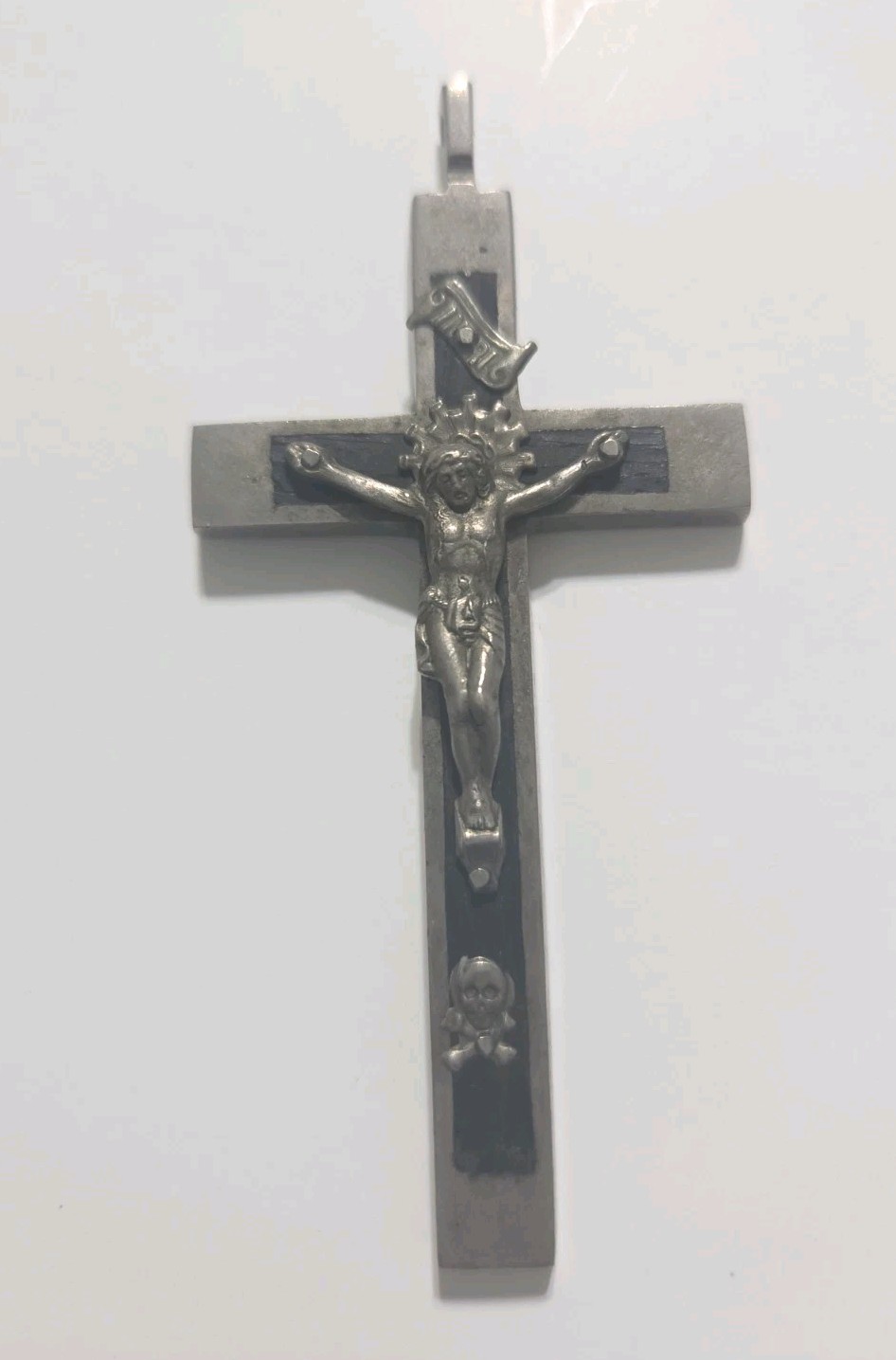 Antique 4" Nun Pectoral Crucifix Ebony Wood Inlay Skull Memento Mori Catholic Cr Antique 4" Nun Pectoral Crucifix Ebony Wood Inlay Skull Memento Mori Catholic Cr