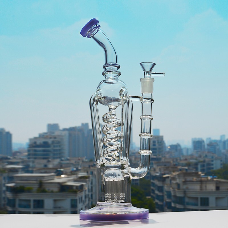 purple Recycler rig Coil tree Showerhead Base bong 13" Glass Water pipe Smoking purple Recycler rig Coil tree Showerhead Base bong 13" Glass Water pipe Smoking
