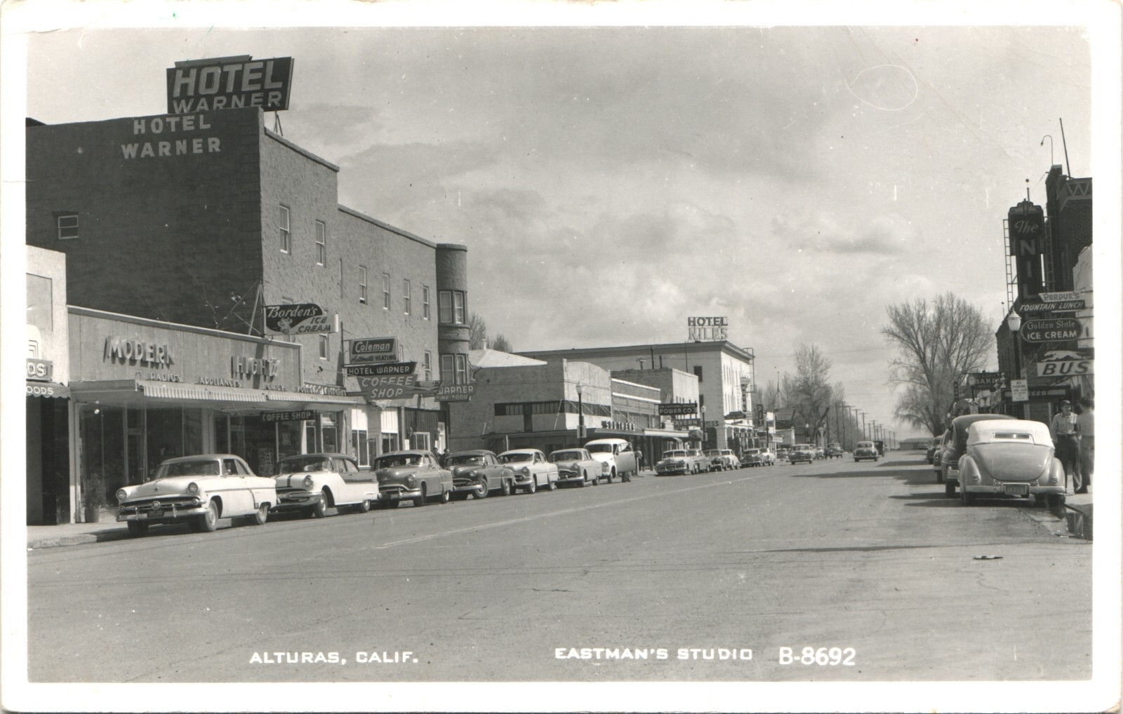 MAIN STREET VIEW original real photo postcard rppc ALTURAS CALIFORNIA CA 1950s