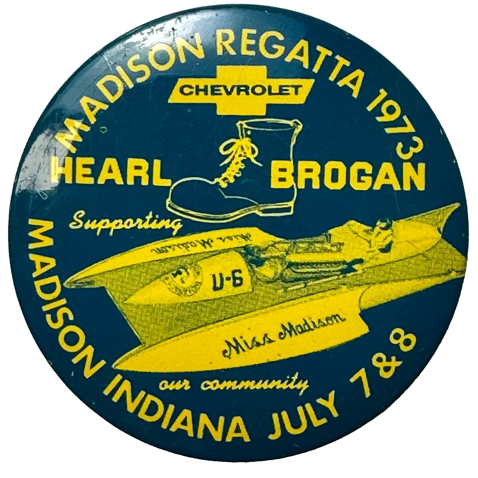 1973 Madison Regatta Madison IN Miss Madison U-6 2.25" Celluloid Pinback