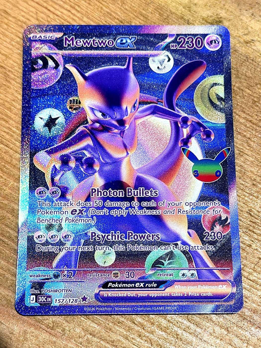 Pokémon TCG Mewtwo ex 157/128 Futuristic Rare 30th Celebration NM Pokémon TCG Mewtwo ex 157/128 Futuristic Rare 30th Celebration NM
