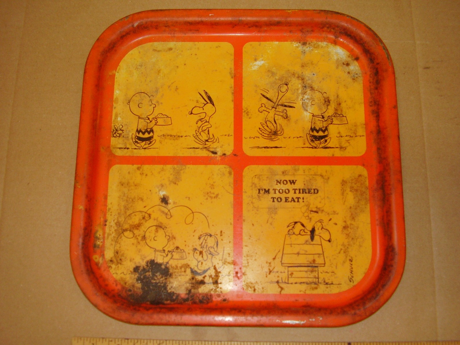 Vintage 1969 Peanuts Snoopy Tray Rare Orange READ DESC Vintage 1969 Peanuts Snoopy Tray Rare Orange READ DESC