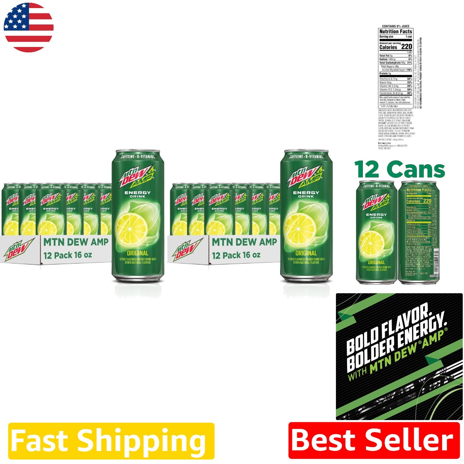 AMP Energy Drink 24pk 16oz Cans - Caffeine B Vitamins Bold Citrus Boost AMP Energy Drink 24pk 16oz Cans - Caffeine B Vitamins Bold Citrus Boost