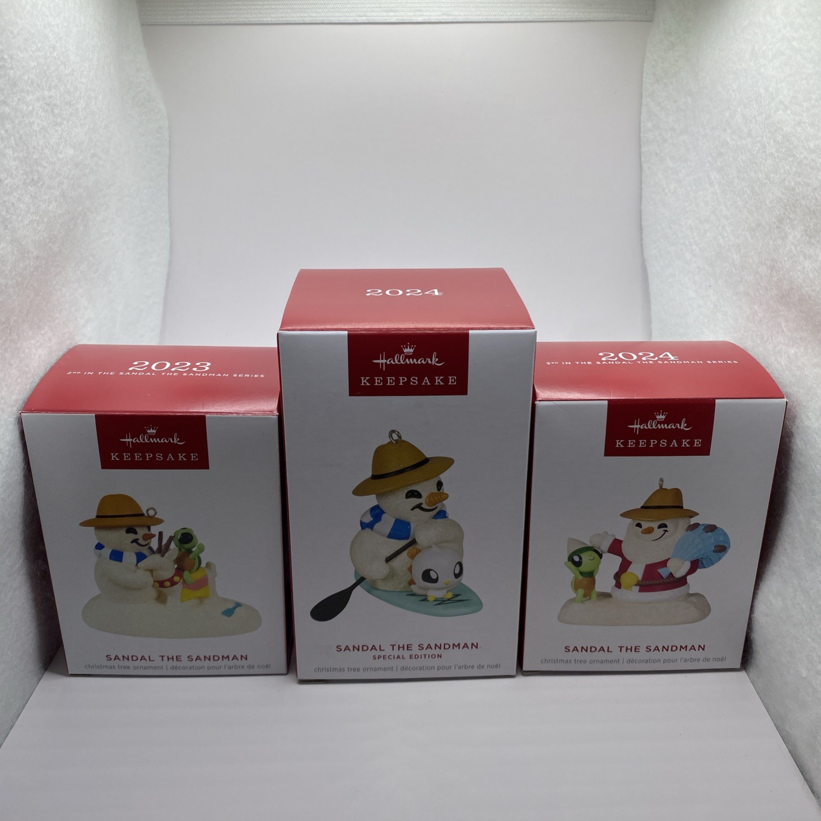Hallmark Keepsake Ornaments Sandal the Sandman Snowman Series BUNDLE OF 3