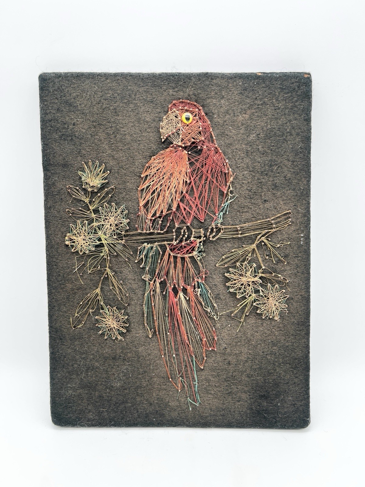 Vintage 70s Parrot String Art Wall Hanging Bird Thread Nail Art MCM Boho Vintage 70s Parrot String Art Wall Hanging Bird Thread Nail Art MCM Boho