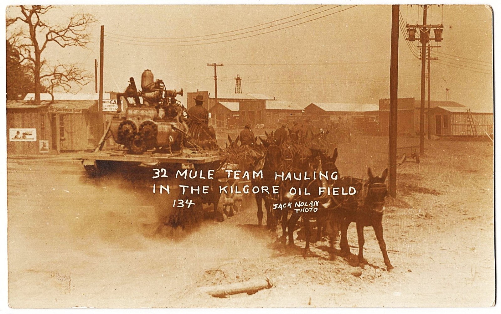 RPPC Kilgore TX - 32 Mule Team Hauling Engine / Pump In The Oil Field antique pc RPPC Kilgore TX - 32 Mule Team Hauling Engine / Pump In The Oil Field antique pc