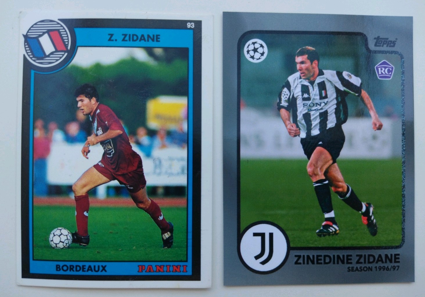 VERY RARE ROOKIE ZINEDINE ZIDANE PANINI 93 BORDEAUX TOPPS 96 JUVENTUS 2 CARDS VERY RARE ROOKIE ZINEDINE ZIDANE PANINI 93 BORDEAUX TOPPS 96 JUVENTUS 2 CARDS