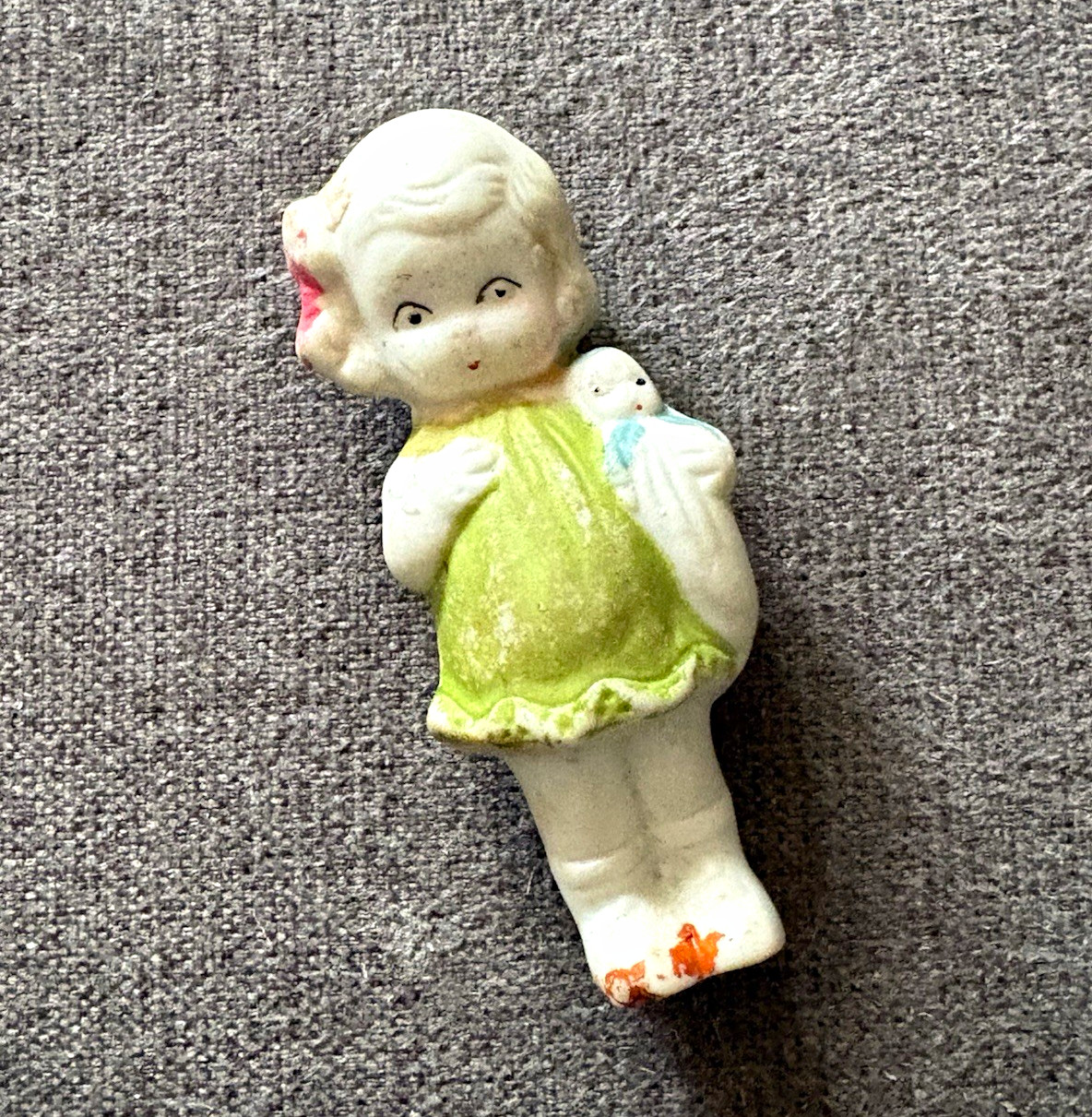 Vintage Japan 1950s penny doll Hand Painted bisque Girl Figurine Holding Baby Vintage Japan 1950s penny doll Hand Painted bisque Girl Figurine Holding Baby