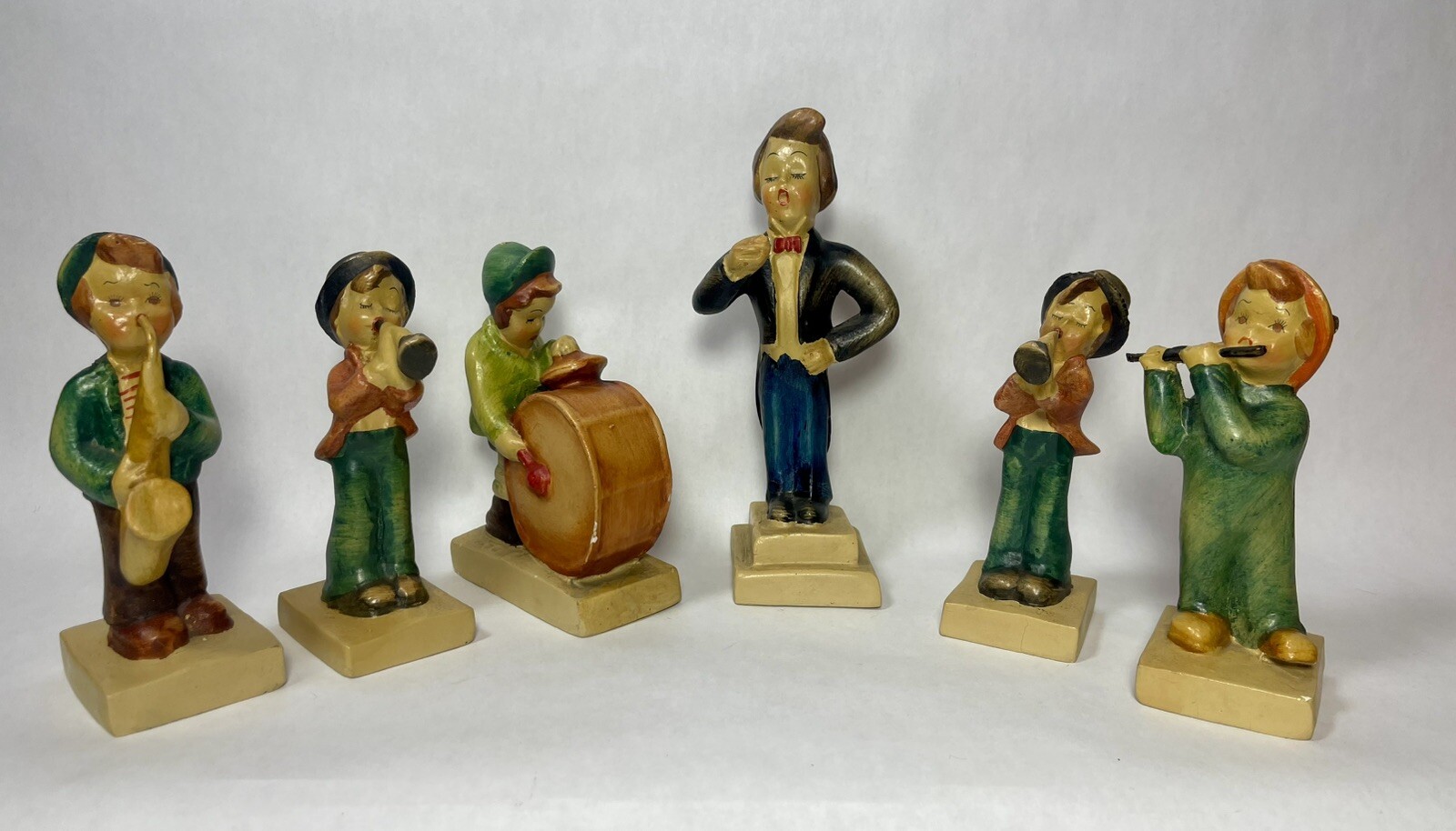 RARE 1930s 1940s Vintage Chalkware Orchestra Musicians Children Band Maestro