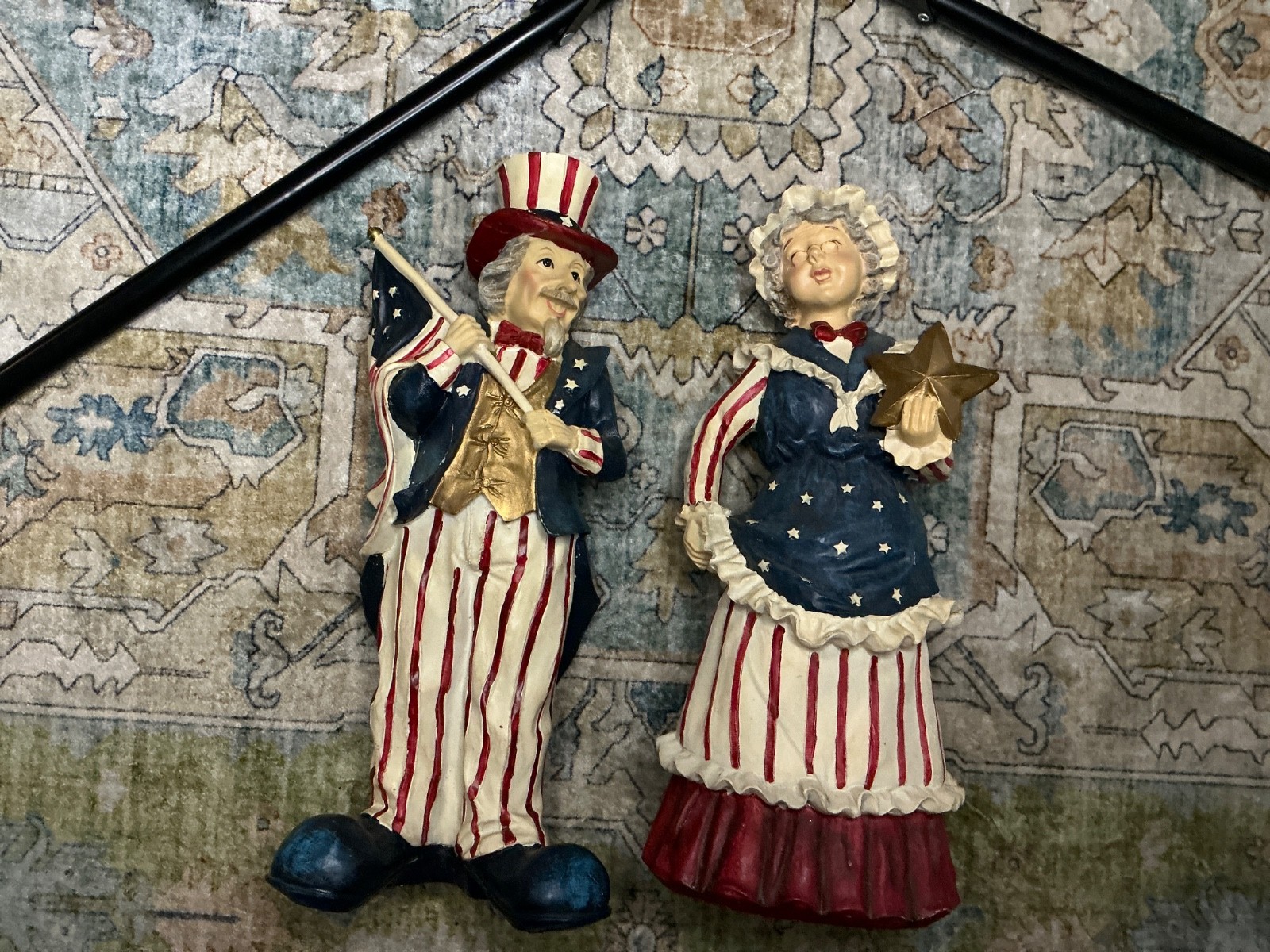 Hand Painted Patriotic Uncle Sam  & Betsy Figurines 2pc 12”