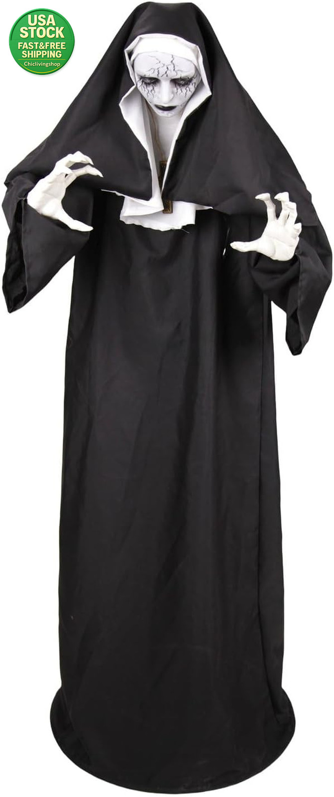 5.4 Ft Jump Scare Nun Halloween Animatronic Motion Activated LED Eyes Prop 5.4 Ft Jump Scare Nun Halloween Animatronic Motion Activated LED Eyes Prop