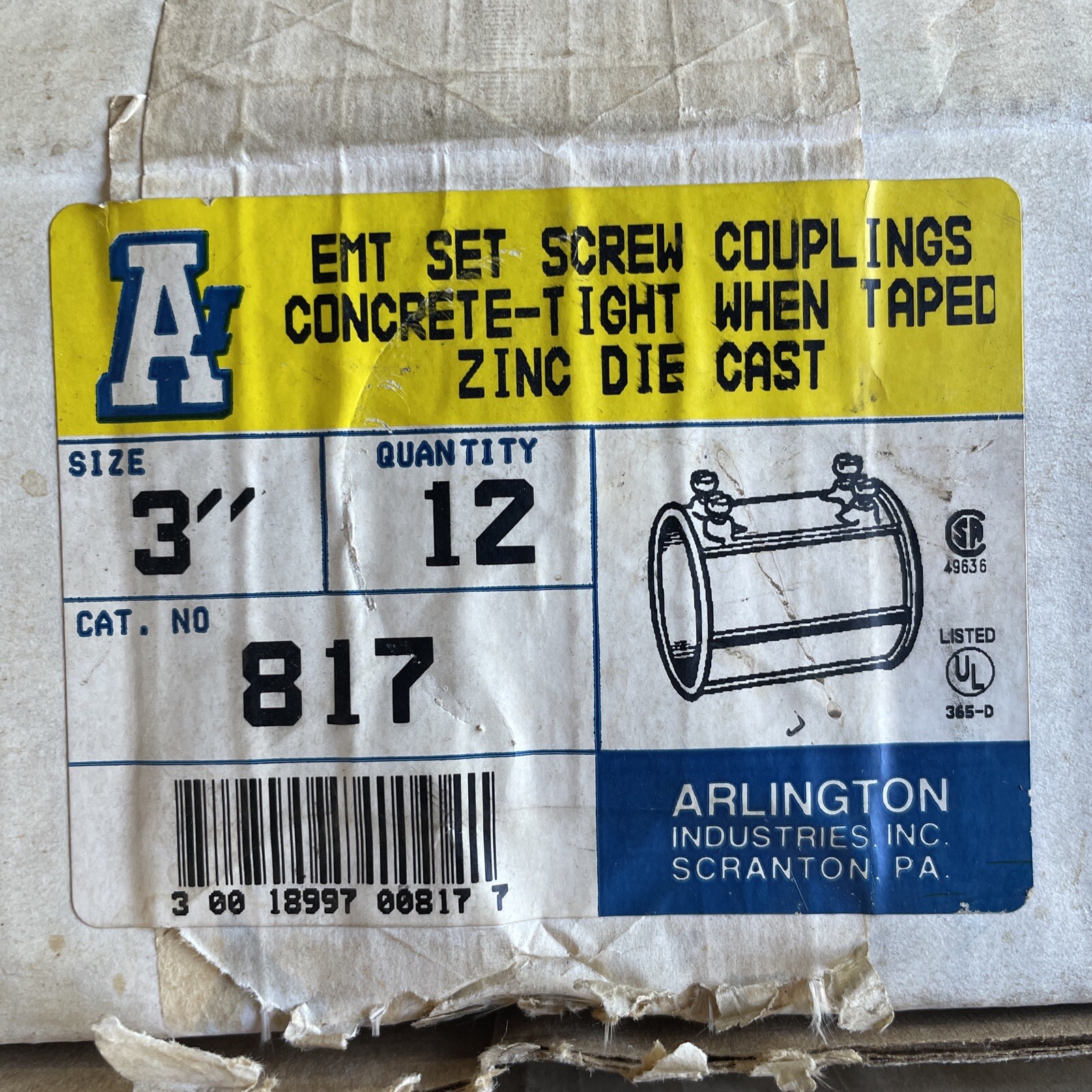 ARLINGTON INDUSTRIES 817 3" Screw Couplings *Lot of 12* ARLINGTON INDUSTRIES 817 3" Screw Couplings *Lot of 12*