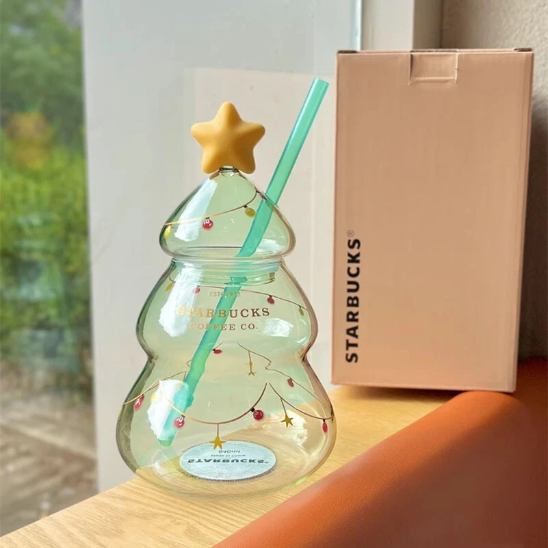 Authentic Starbucks China Christmas Tree 22oz Glass Straw Cup Tumbler gift Authentic Starbucks China Christmas Tree 22oz Glass Straw Cup Tumbler gift