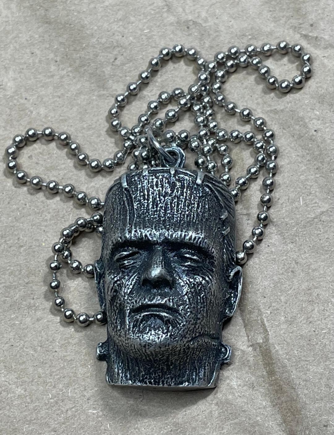 HALLOWEEN Frankenstein Monster Handmade Metal Necklace 18" stainless chain HALLOWEEN Frankenstein Monster Handmade Metal Necklace 18" stainless chain