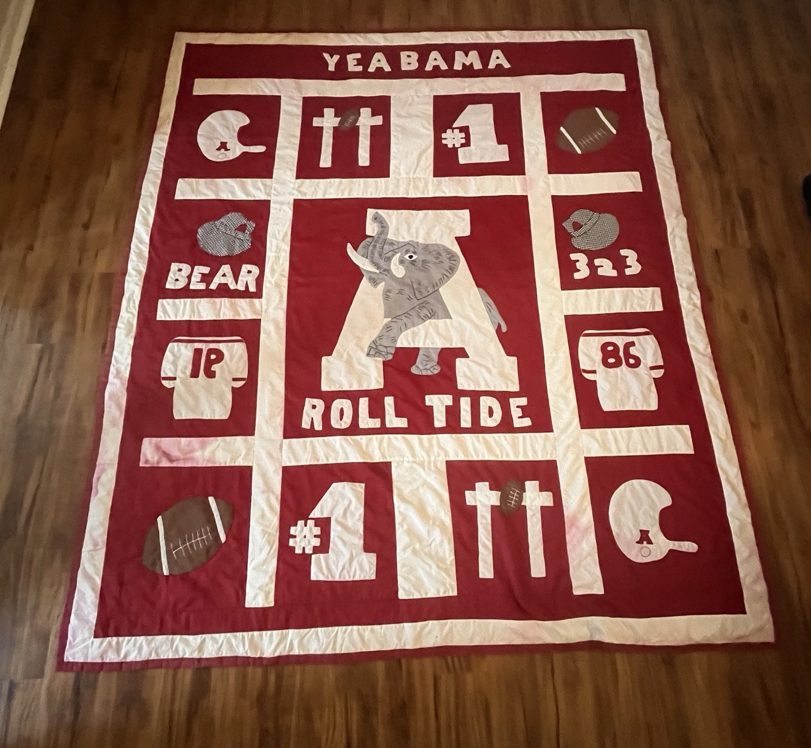 Vintage 1970/1980s University Of Alabama Hand Made Quilt 81’X 91’ Bear Bryant