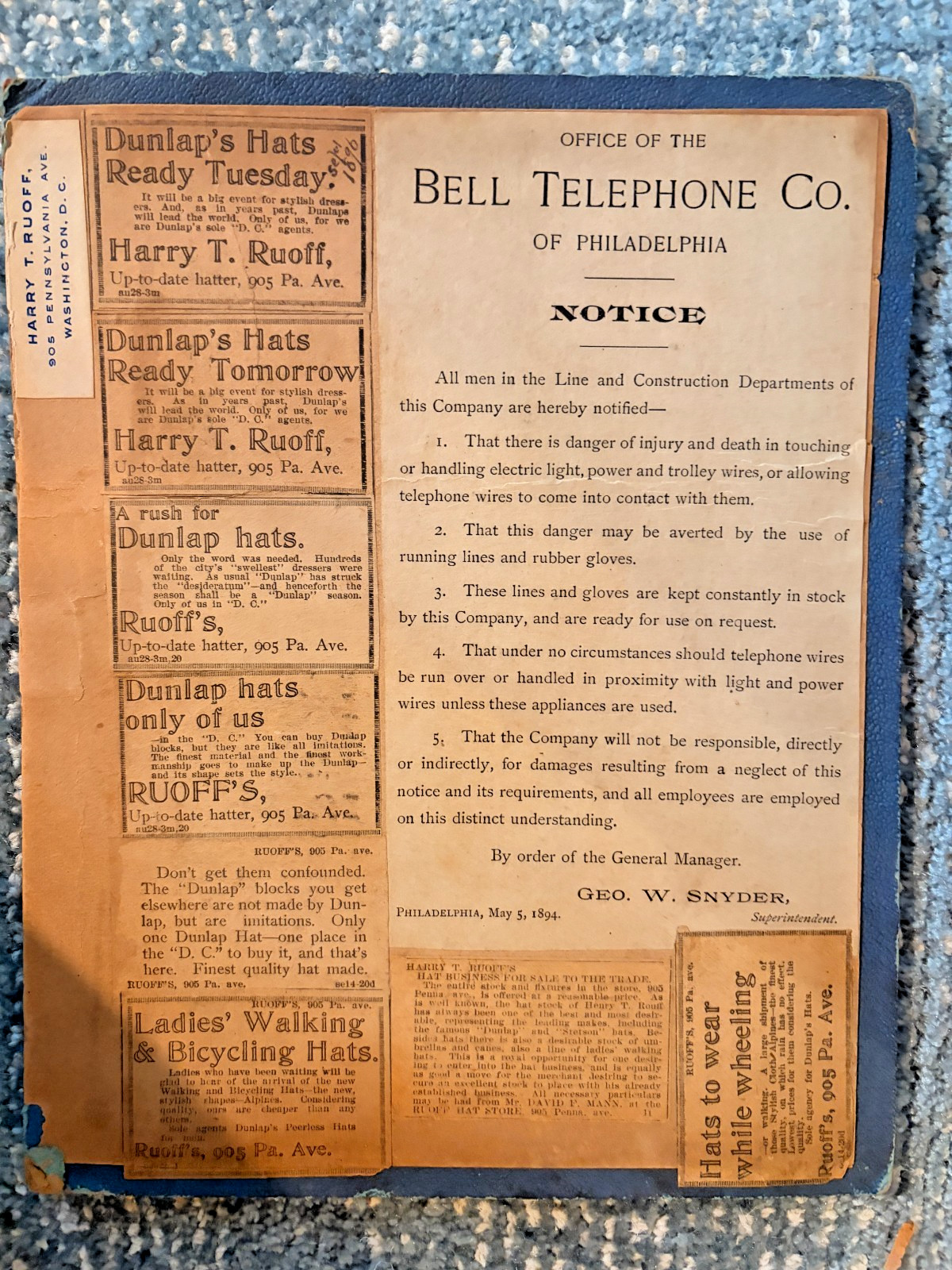 VINTAGE May 5th, 1894 Bell Telephone Company of Pennsylvania Notice VINTAGE May 5th, 1894 Bell Telephone Company of Pennsylvania Notice