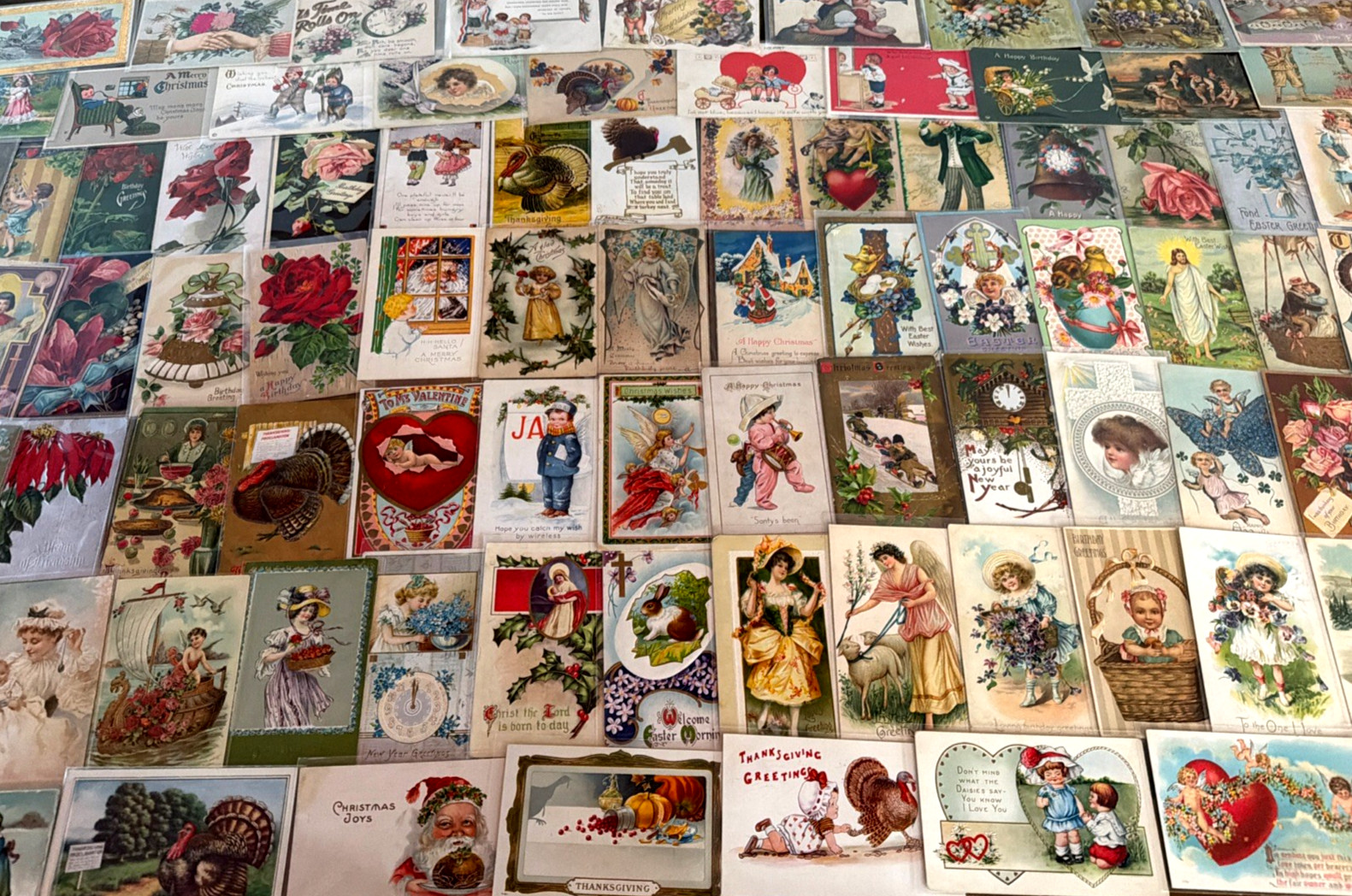 Huge~Lot of 100 Antique 1900's Holidays Greetings Postcards~2 Santa's~in sleeves Huge~Lot of 100 Antique 1900's Holidays Greetings Postcards~2 Santa's~in sleeves