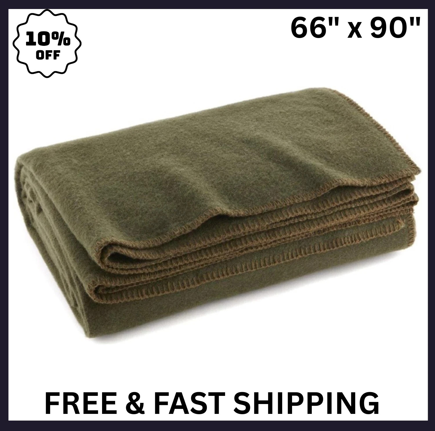 Extra-Large 66" x 90" Olive Drab Wool Blanket - Warmth for Camping & Emergencies