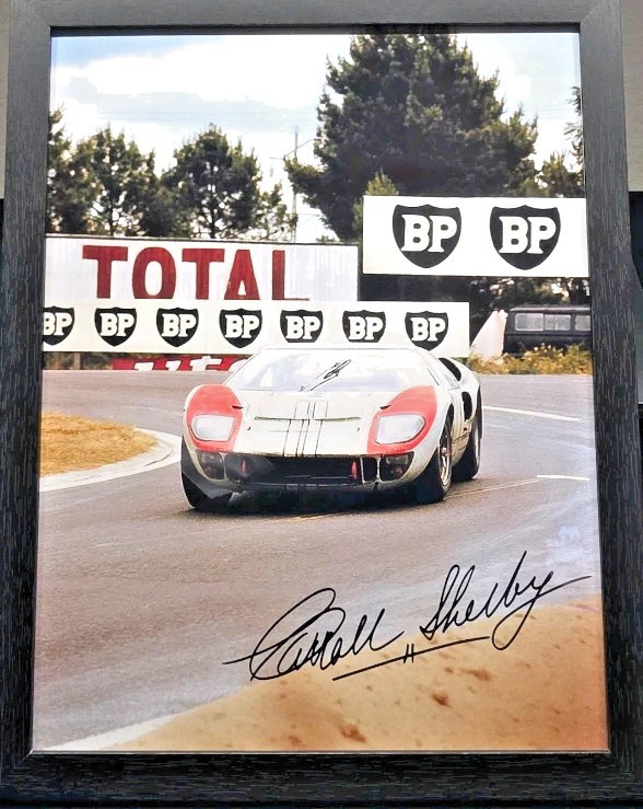 Framed 1966 LE MANs Carroll Shelby signed repro print - Ready to display 8.5x11