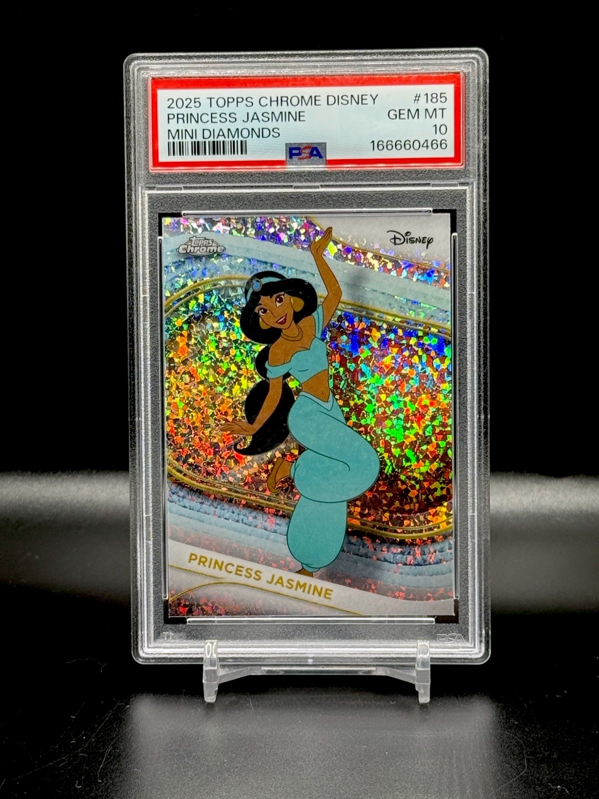 2025 Topps Chrome Disney Princess Jasmine Mini Diamonds #185 PSA 10 POP 3 2025 Topps Chrome Disney Princess Jasmine Mini Diamonds #185 PSA 10 POP 3