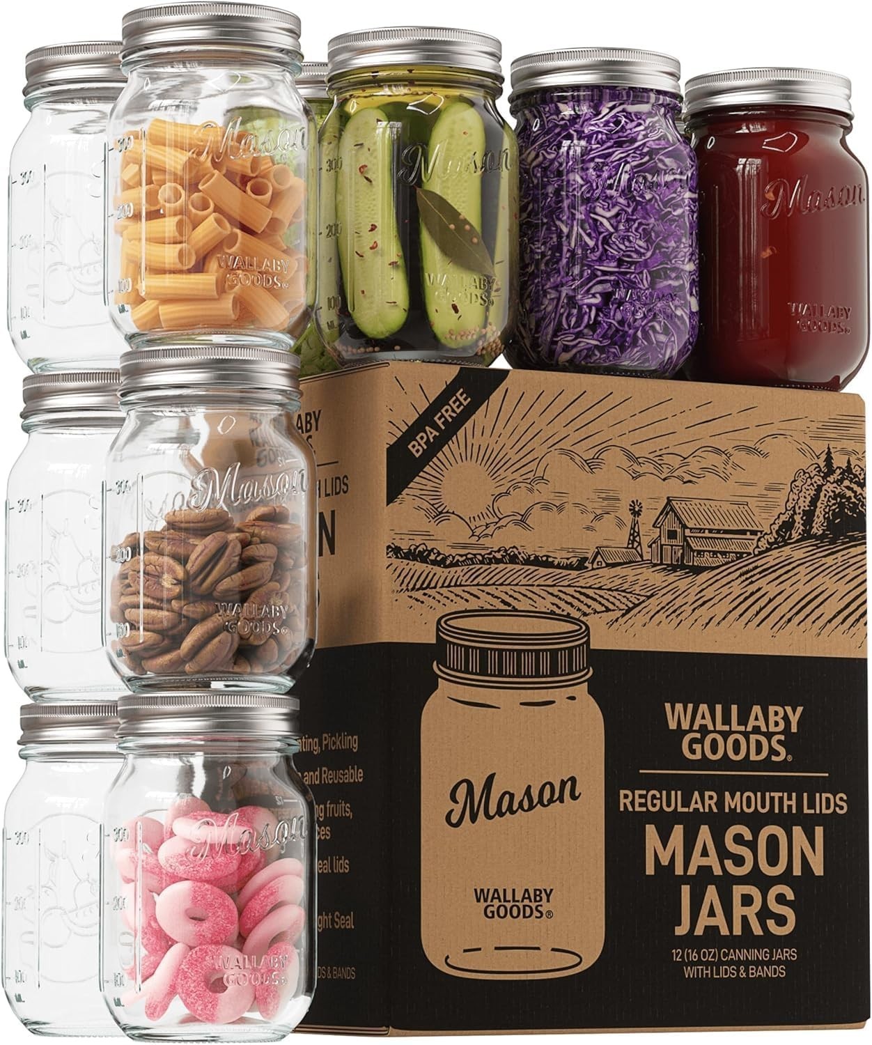 16oz Regular Mouth Mason Jars w/ Lids Airtight Glass Canning 12-Pack DIY 16oz Regular Mouth Mason Jars w/ Lids Airtight Glass Canning 12-Pack DIY