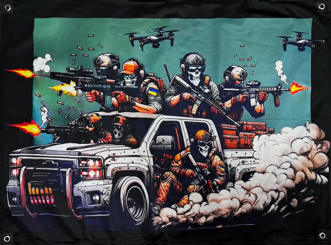 Tactical Military Banner "Guys in a pickup truck" Warrior Wall ,Veteran Decor