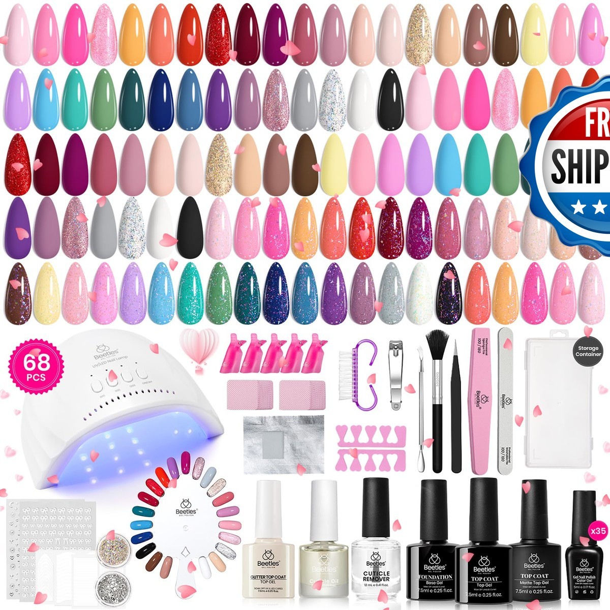 Beetles Gel Nail Polish Kit UV Light 68Pcs 35 Colors Gel Polish Set