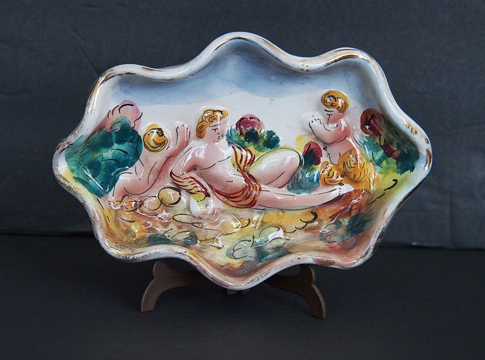 CAPODIMONTE BUMES Vintage Hand Painted Small Dish CAPODIMONTE BUMES Vintage Hand Painted Small Dish