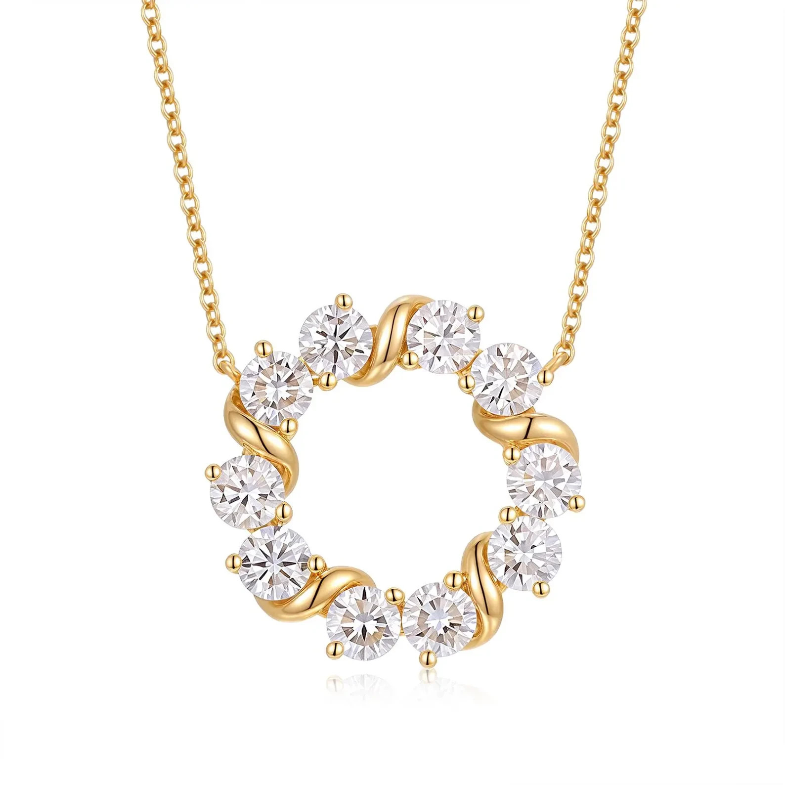 Round Cut White Diamond 14K Yellow Gold Over Circle Shaped Pendant 18" Necklace Round Cut White Diamond 14K Yellow Gold Over Circle Shaped Pendant 18" Necklace