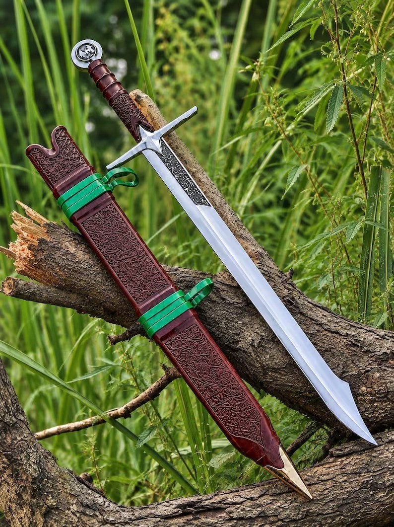 Premium Hand-Forged Medieval Falchion Sword with Custom Tooled Scabbard