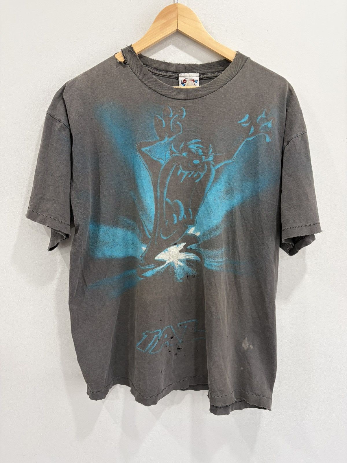 Vintage Taz Looney Tunes Tee Shirt Sun Faded Thrashed