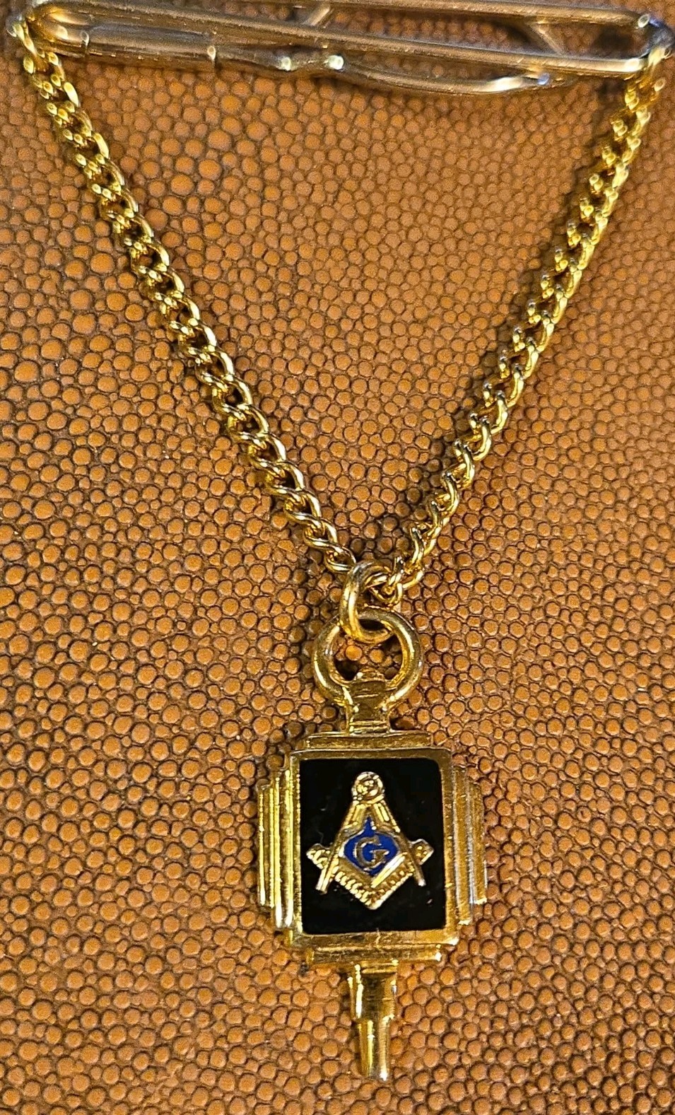 Vintage 1930s Art Deco Masonic Tie Chain Guard – Gold Tone & Black Enamel Vintage 1930s Art Deco Masonic Tie Chain Guard – Gold Tone & Black Enamel