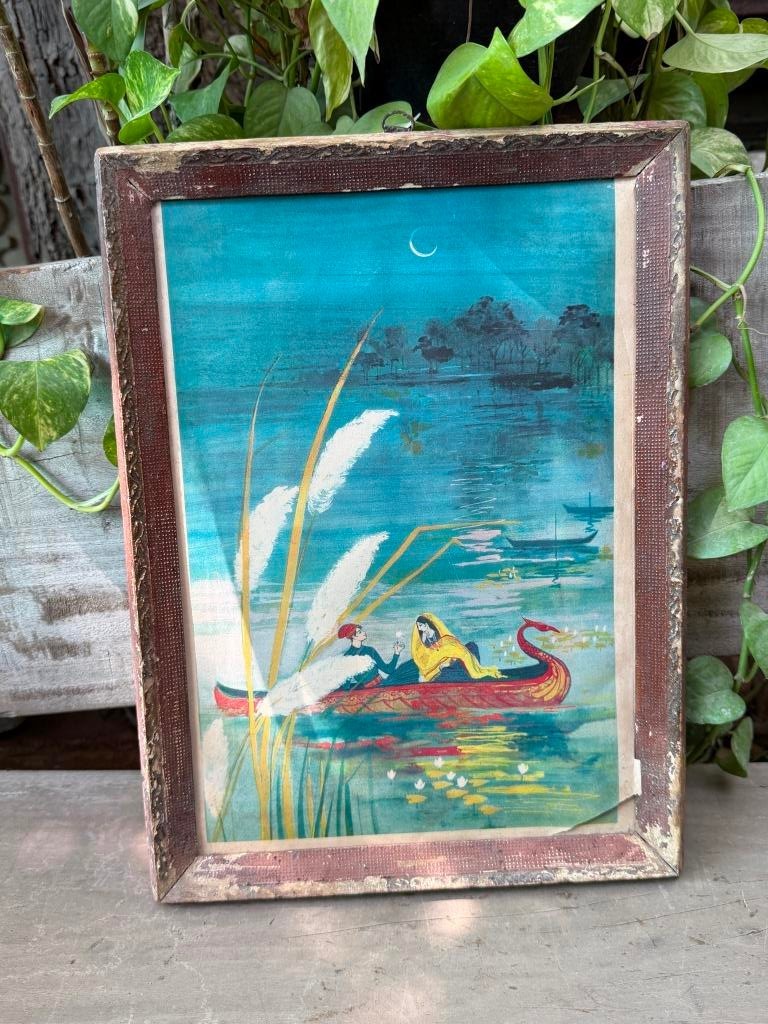 Vintage Romantic Boat Scene Art Print Rustic Distressed Frame Wall Decor 15"x11" Vintage Romantic Boat Scene Art Print Rustic Distressed Frame Wall Decor 15"x11"