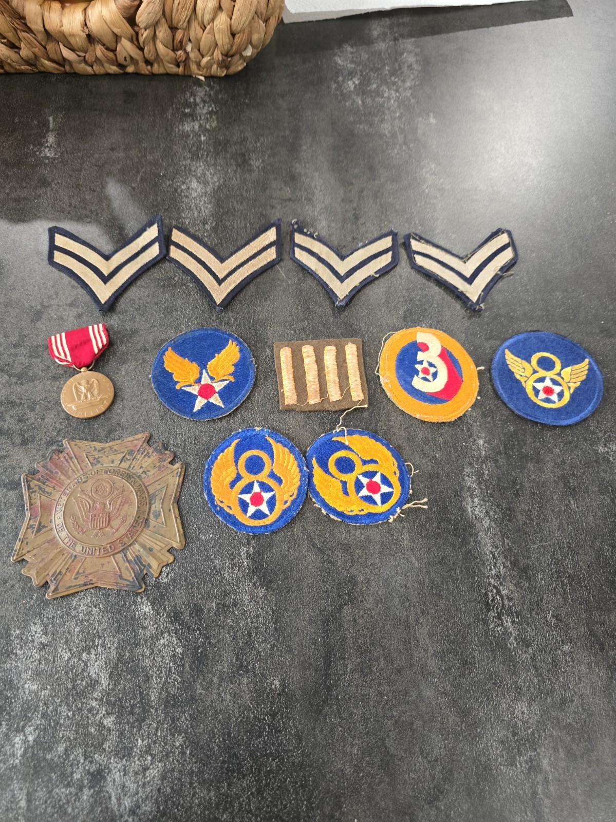 Vintage WWII USAAF Uniform Insignia Lot 8th AF Good Conduct VFW Topper Vintage WWII USAAF Uniform Insignia Lot 8th AF Good Conduct VFW Topper