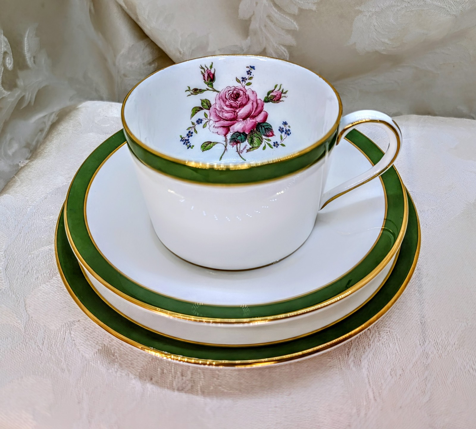 Vintage Coalport Tea Trio Teacup Saucer Dessert Plate Hand Painted Pink Rose Can Vintage Coalport Tea Trio Teacup Saucer Dessert Plate Hand Painted Pink Rose Can